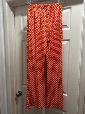 Orange Stretch Bell Bottoms with Floral Print